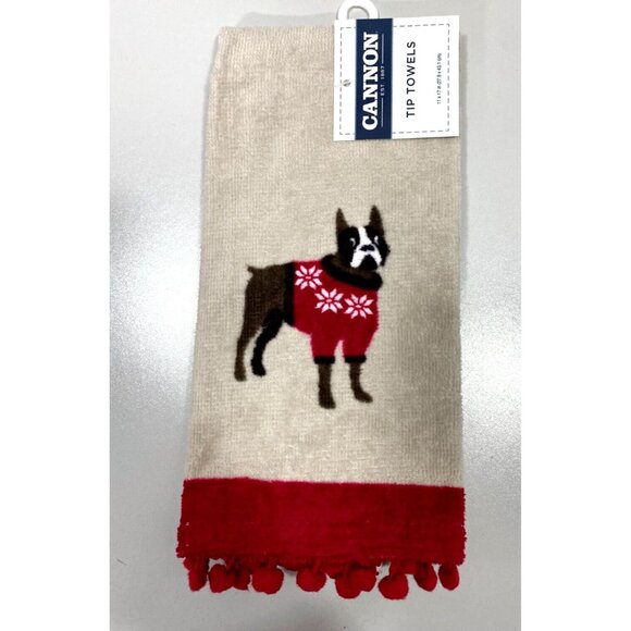 French Bulldog Hand Towel Wearing Christmas Winter Sweater Pom Pom Trim Cute - Picture 6 of 6